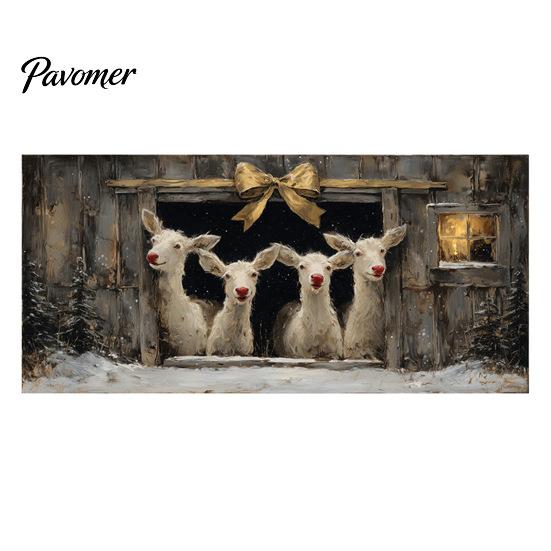 Seasonal Celebration Props Christmas Garage Door Cover, Winter Reindeer Barn/Santa Shop/Nativity Scene Holiday Party Backdrop Banner, Large