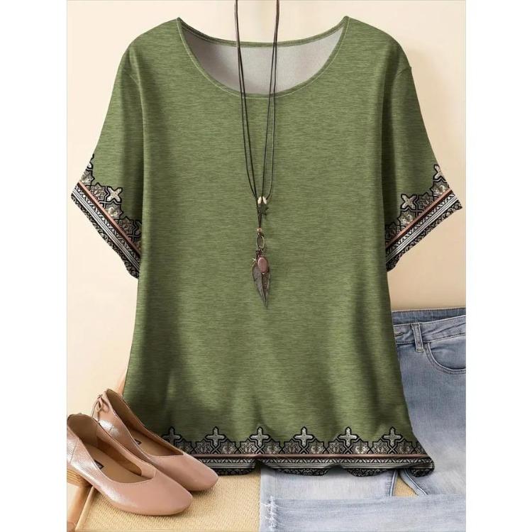 Women Plus Size Floral Print T-Shirt Relaxed Fit Short Sleeve Vibrant Pattern Spring Summer Outings Casual Comfortable Top