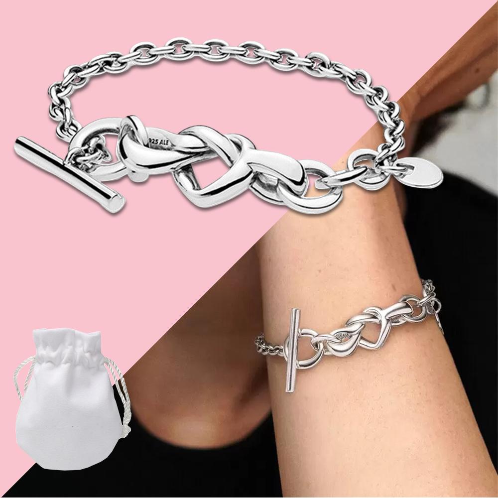 Original Simple Knotted Heart T-Bar Bracelet For Women DIY Birthday Valentines Fashion Partner Jewelry Gift