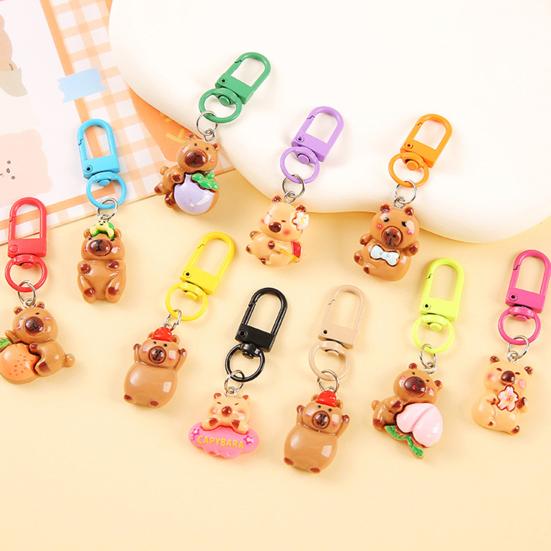 24/50Pcs Capybara Keychains Set Cartoon Resin Doll Charm Keychains Metal Key Ring