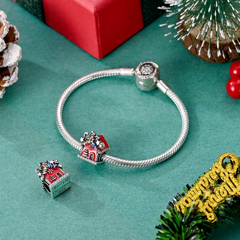 Christmas Copper Copper Warm Christmas House Beads Fit Charm Bracelet Pendant Women Diy Fine Jewelry Party Gift