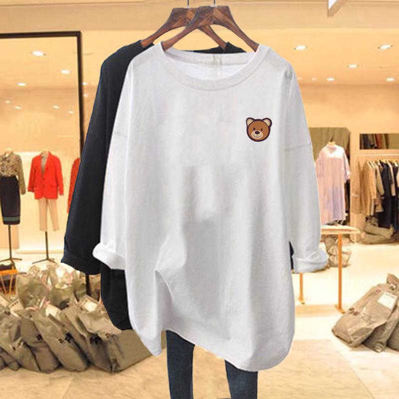 Těhotenské bavlněné tričko s dlouhým rukávem - Volný střih, Mikina zakrývající boky, Základní vrstva střední délky na jaro a podzim