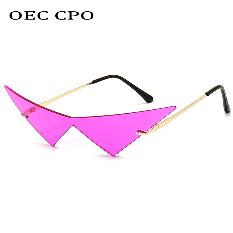 OEC CPO Übergroße Cat-Eye Randlose Sonnenbrille Damenmode Einstückige Gläser Sonnenbrille Weiblicher Trend Dreieckige Brillen Herren UV400