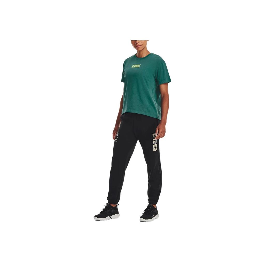 Under Armour Project Rock Logo Print Rundhals-T-Shirt Damen Tops Aqua 1376917-722