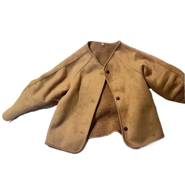 Varm vinterkåpe for kvinner Koreansk mote Enkel løs fleecefôret jakke