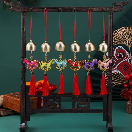Chinese New Year Horse Pendant 2026 Feng Shui Zodiac Animal Charm Hanging Tassel Ornament with Bell for Fortune Wealth Success Home Shop Door Window