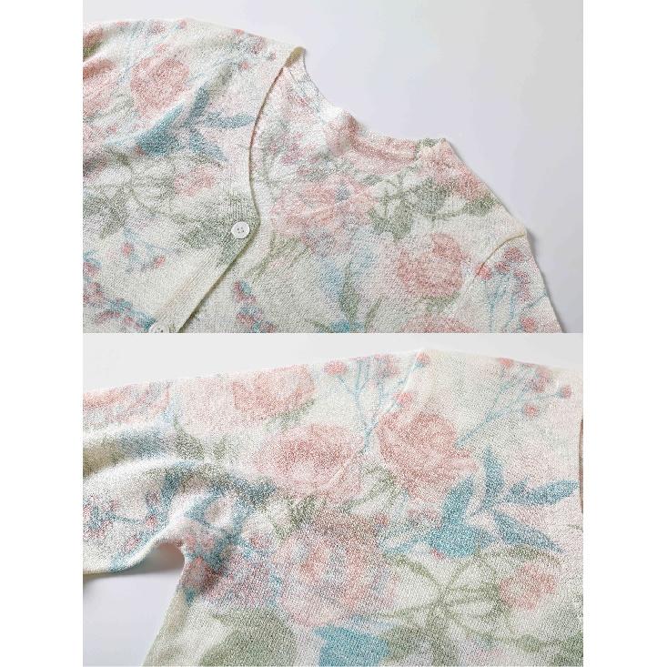 Autumn Women's Long Sleeve Floral Print Knitted V-Neck Cardigan Lightweight Casual Sweater Anti-Darkness Feature