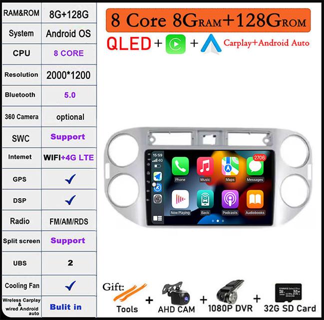 QLED Touch Screen Android 14 For Volkswagen VW Tiguan 1 NF 2006 2008 -2016 Car Radio Multimedia Video Player DSP IPS 5G WIFI