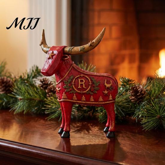 Vintage Bull Head Tabletop Statues Longhorn Cow Figurine, Rustic Farmhouse Animal Sculpture, Western Home Decor Statue, Christmas Ornament for