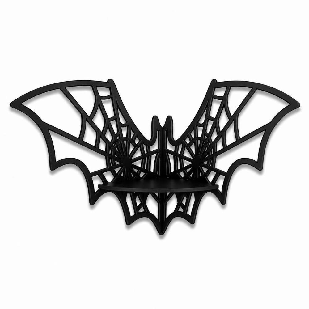 Black Bat Corner Shelf Wooden Wall Display Shelf Spooky Decor Floating Storage Shelf Party