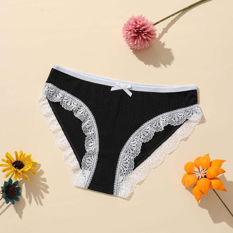 Ladies Spring and Summer New Lace Pure Color Breathable Double Layer of Low Waist Triangle Briefs