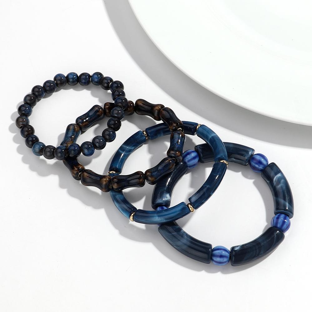 4pcs Bamboo Tube Acrylic Elastic Bracelets for Women Men Boho Resin Ceramic Circle Elbow Beaded Bangle Stack Jewelry Set Gift
