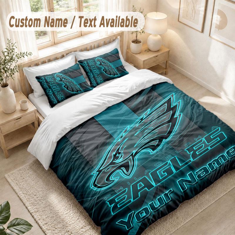 Custom Name Bedding Set 3 PiecesPhiladelphia Eagles Print Duvet Cover + 2 Pillowcases Soft Bed Decor
