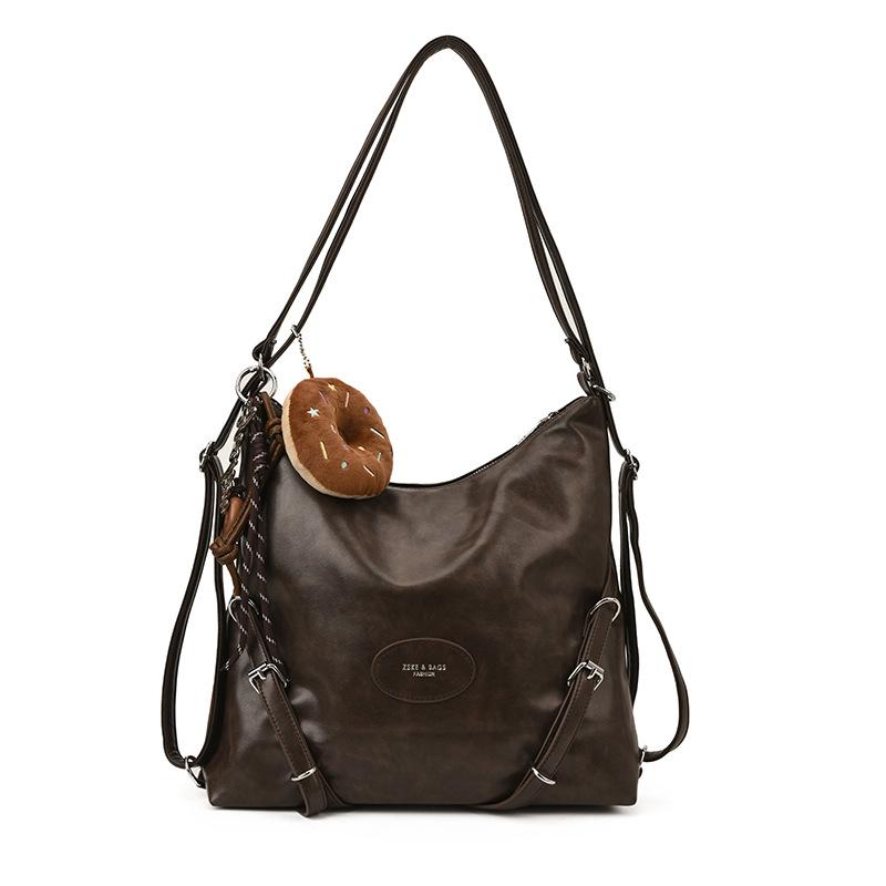 

Casual Commuter Backpack Women s Large Capacity Soft Leather Shoulder Bag 2025 New Lazy Style Retro Versatile Backpack no pendant