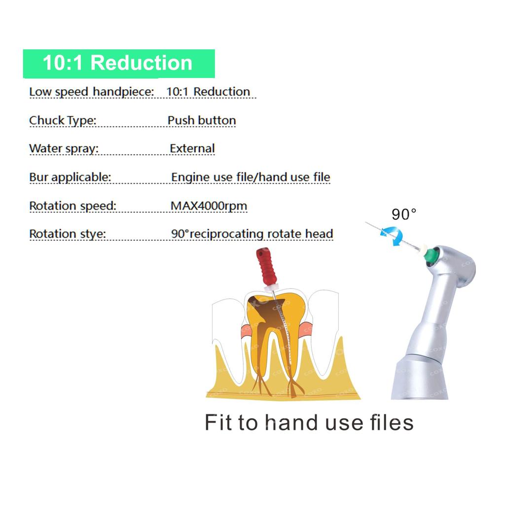 COXO Dental Reduction Contra Angle Handpiece 10:1 Reduction Speed 90º Reciprocating Endodontic Treatment