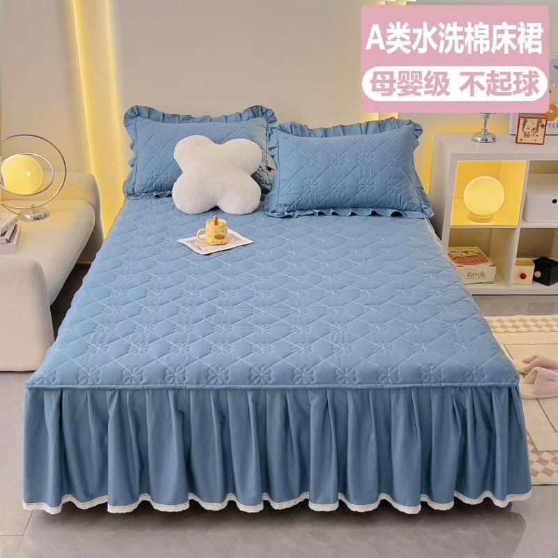 Cotton Quilted Bed Skirt With Elastic Hem Anti-Slip Mattress Protector Baby Safe A-Grade Bedding