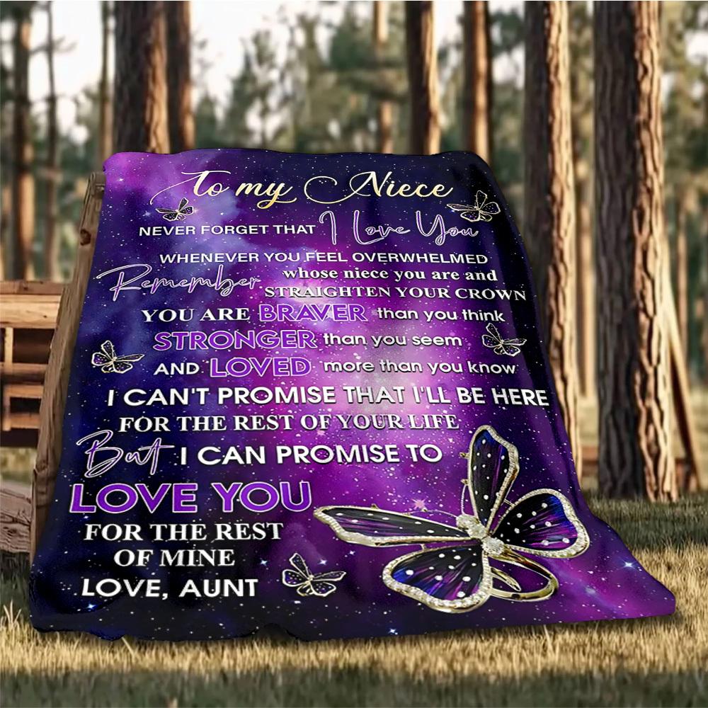 1pc Letter for Niece Throw Blanket Polyester Fiber, Lightweight Flannel, Soft & Warm, All Season Use for Outdoor, Camping Digital Print