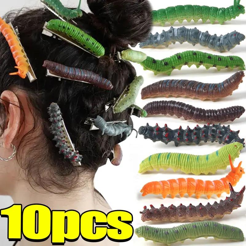 Cartoon Caterpillars Hair Clips Halloween Spooky 3D Crawl Insect Hairpins Hair Pins for Women Girls Prank Resin Party Hairpin