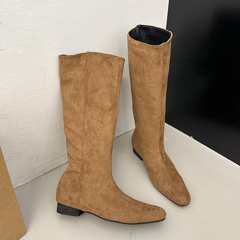 

Винтажные стрейчевые облегающие женские ботфорты до колена, модные слипоны с острым носком, осенне-зимние туфли на низком каблуке, рыцарские длинные боты 35