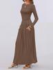 2025 Cross-border Women's Round Neck Pleated Pocket Slim Fit Long Sleeve Knit Dress