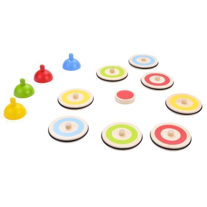 Jeu de Curling de table avec palets en Bois - 606055 - 8 pierres en bois colorées - Pour enfants à partir de 6 ans - Intérieur