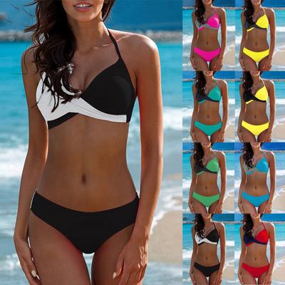 Damen-Badeanzug, geteilter Bikini, farblich abgestimmt, ärmellos, sexy Badeanzug
