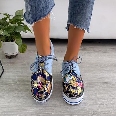 Vulkaniserade Skor Sneakers Damskor Dam Skor Blomtryck Snörning Mode Plattform Casual Skor för Kvinnor Zapatillas Mujer