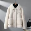 Winter Short Lambswool Coat Women Fashion Granular Jacket Turndown Collar Pocket Zipper Outerwear