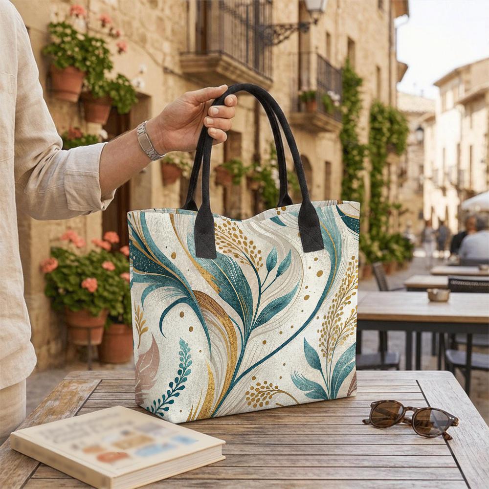 Boho Floral Printed Canvas Tote Bag Large Casual Daily Shoulder Handbag for Women