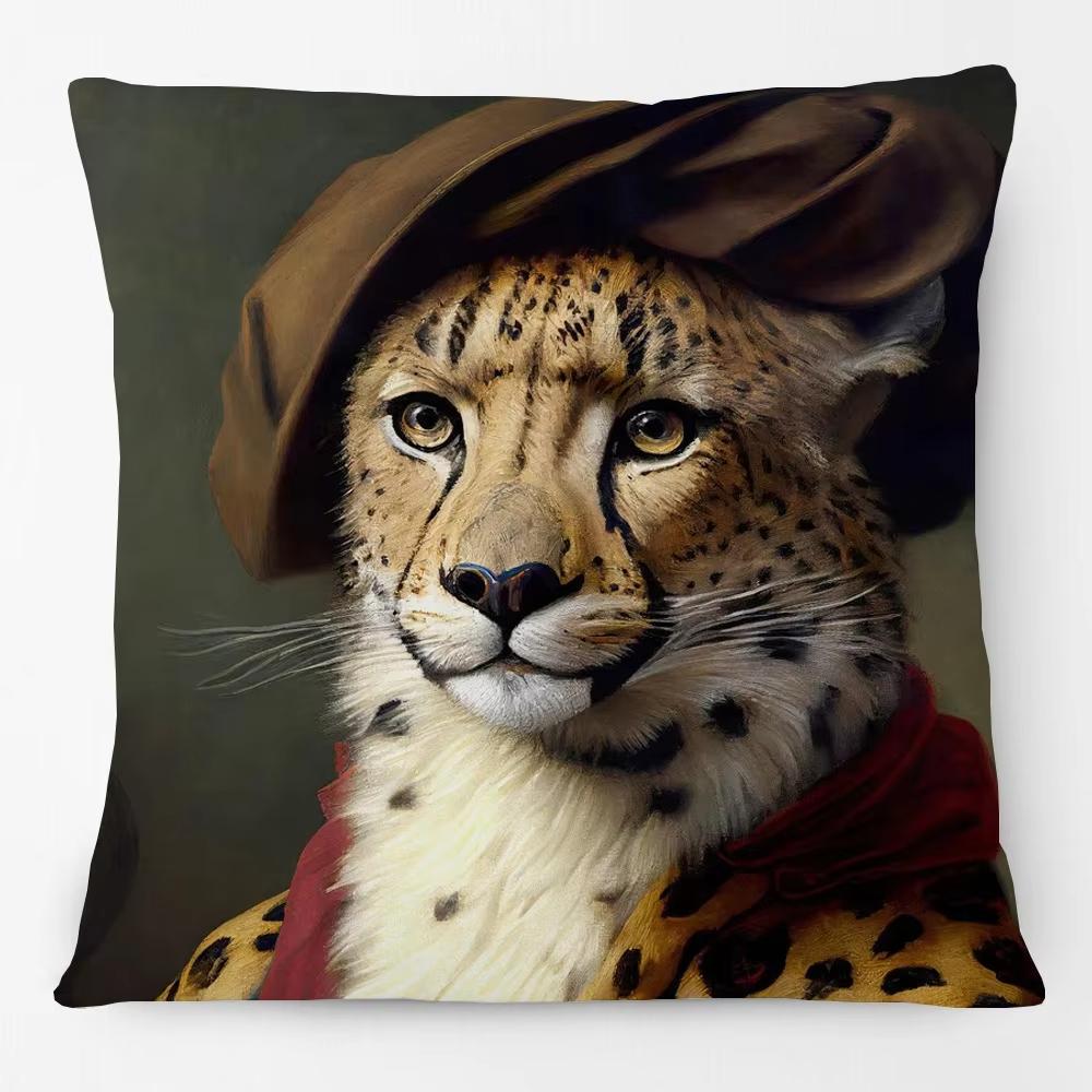 Animals Portrait Poster Pillowcase European Fashion Leopard Royal Lion Zebra Living Room Cushion Cover Square Home Decoration