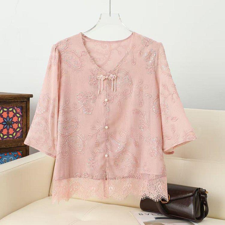 

Mother s Day Elegant Chiffon Blouse for Middle-aged and Elderly Women - Dignified Spring/Summer Top 5XL for 150-165 lbs