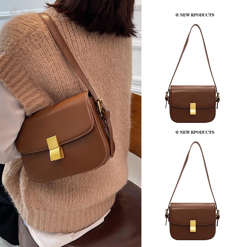 2025 Small Bag Women's Spring and Summer New Niche Brown Tofu Bag Messenger Bag High-end Shoulder Small Square Bag