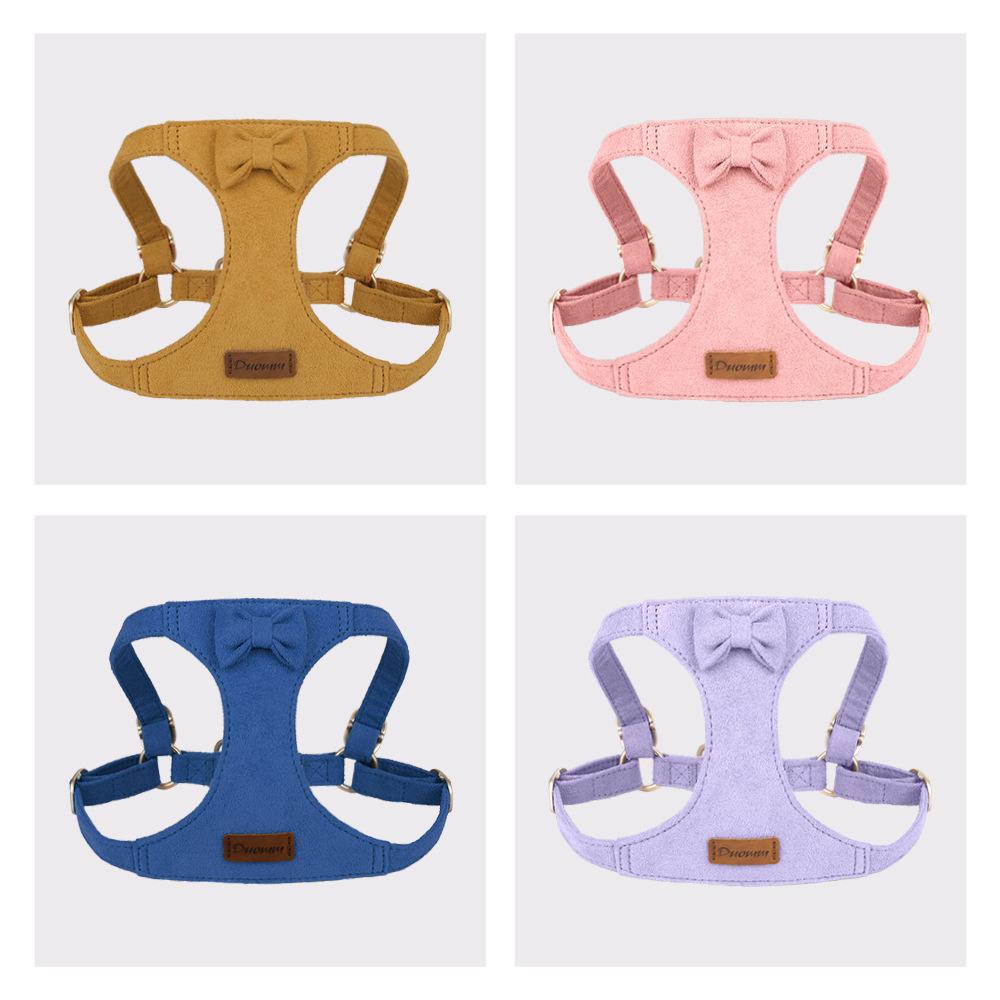 Trendy Premium Suede Dog Harness Leash Set - Adjustable Pet Chest Strap Soft & Durable Puppy Kitten Fashion Accessories