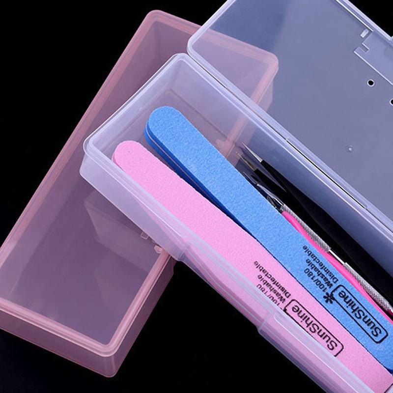 1Pc Nail Art Rectangle Plastic Transparent Storage Box Nail Rhinestone Brush Pen Buffer Grinding Files Container Case
