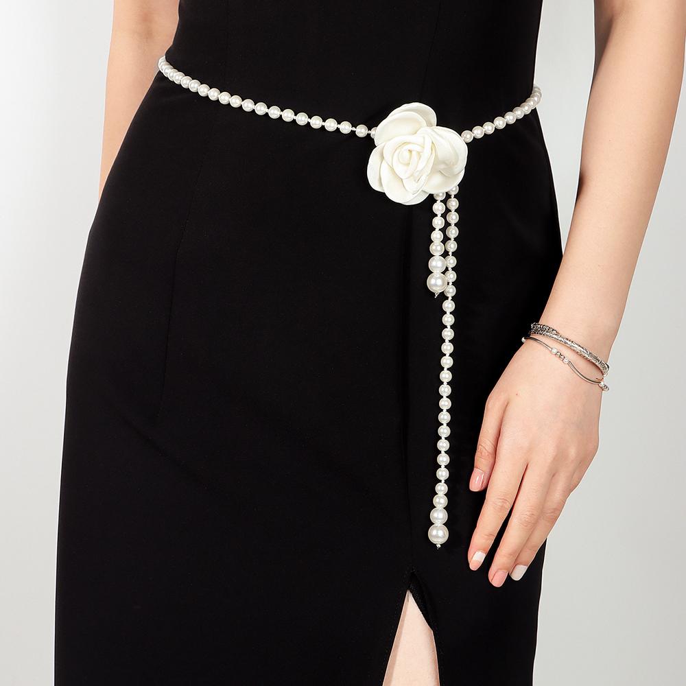 New Pearl Waist Chain Women Decorative Flowers Fashion Thin Waist Belt Chain Women Skirt Casual Sweet Wind