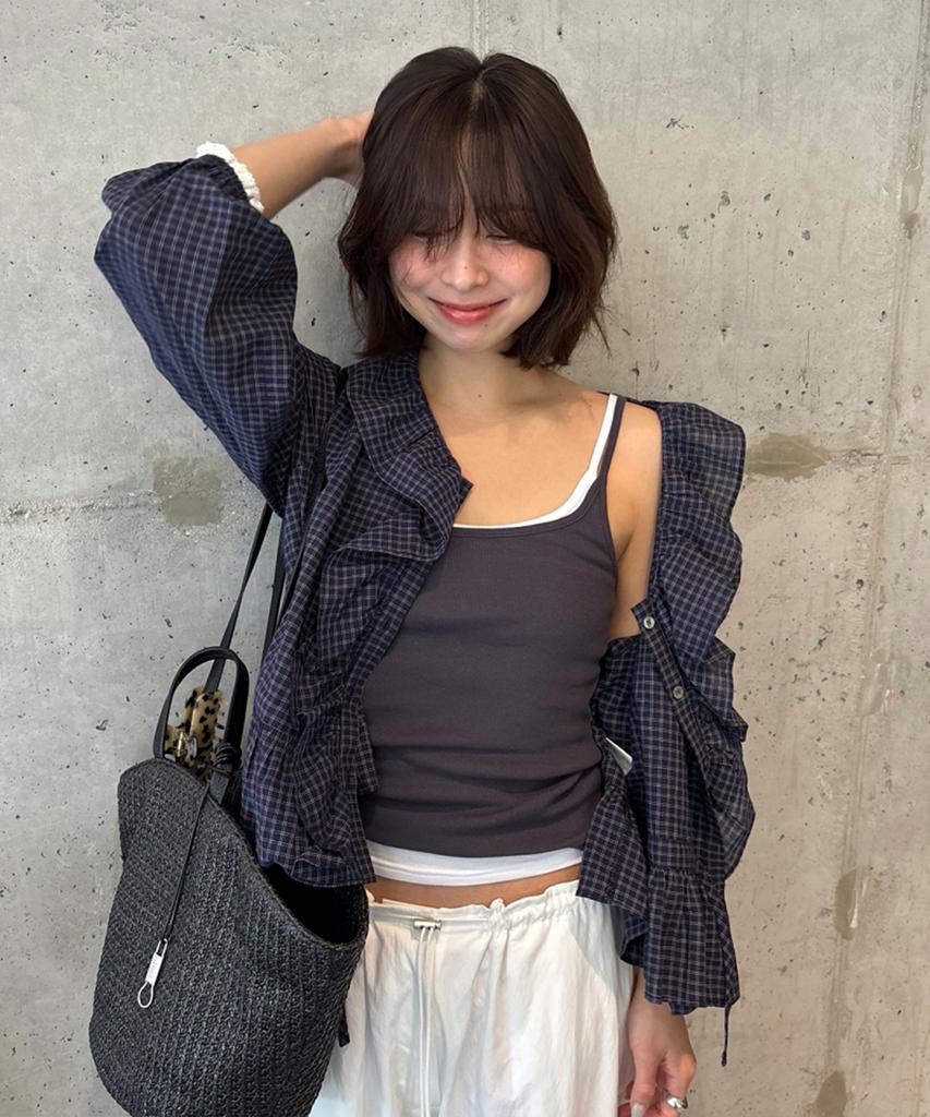 Poeteuseoul Voluminous Blouse_Check Navy
