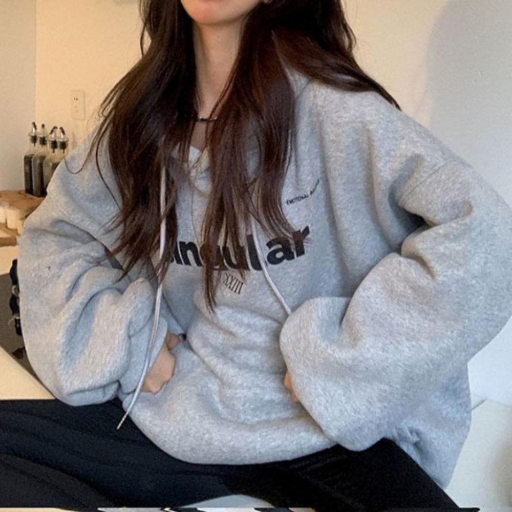 Salt-based fleece thickened autumn and winter new hooded sweater women's Korean version large-size coat loose top clothing
