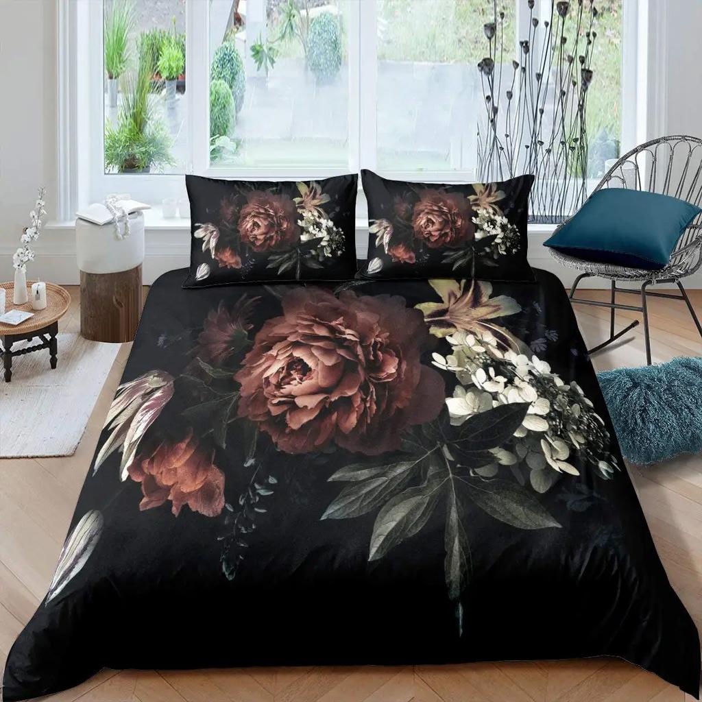 Pink Peony Duvet Cover Set Tulips Flowers Comforter Cover For Girls Women TwinFlorals Blossoms Botanical Plants Bedding Sets