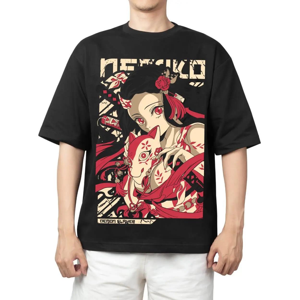 

Demon Slayer Nezuko Kamado Anime Comfortable Fashion Vintage Double-Sided Band Graphic Print Women And Men T-shirts 4XL