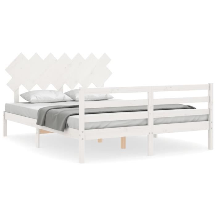 VidaXL Cadre de lit avec tête de lit blanc 140x190 cm bois massif 3195267