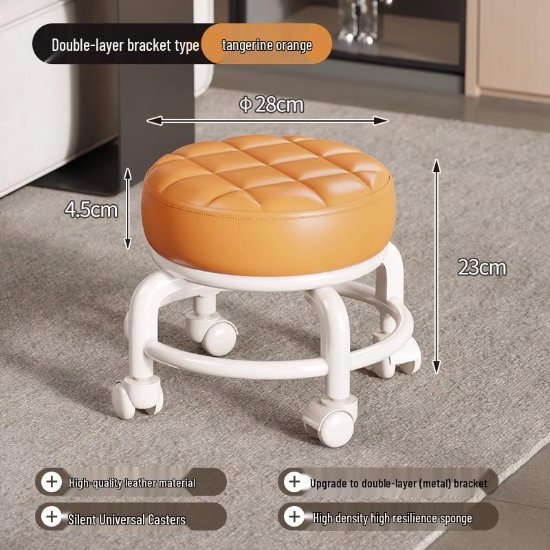 Compact Silent Rolling Stool with Lumbar Support and Soft Cushion