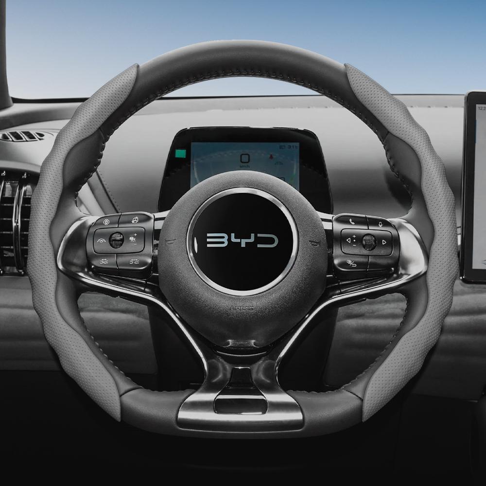 Suitable for Byd Steering Wheel Cover with Wavy Sports Design, Breathable Leather, Segmented, Non-Slip, Sweat-Absorbe