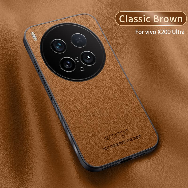 

Кожаный чехол для vivo X200 Ultra 5G Автомагнитный держатель Беспроводная зарядка Силиконовый жесткий чехол для телефона vivoX200Ultra V2454A V2454DA vivo X200 Ultra коричневый