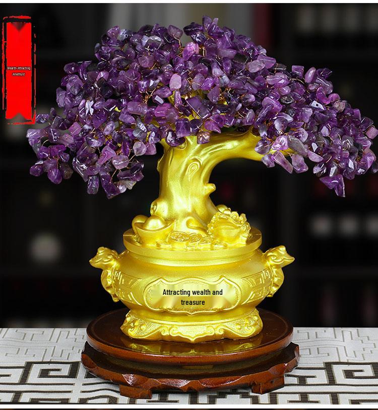 Amethyst Money Tree Ornament: Purple Wealth-Attracting Home Decor Gift