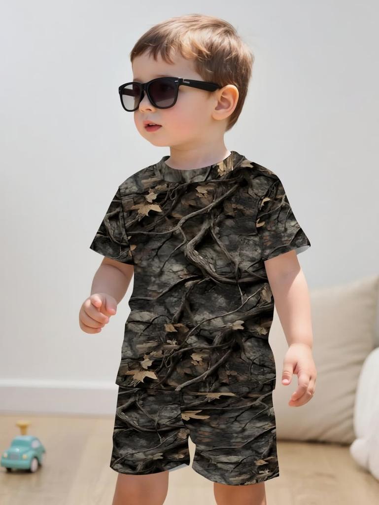 Camouflage Hunting Boys Set Forest Print Sport Short Sleeve Shorts 2-Piece Set Trip Tactical Training Oversize Top Kids Clothing