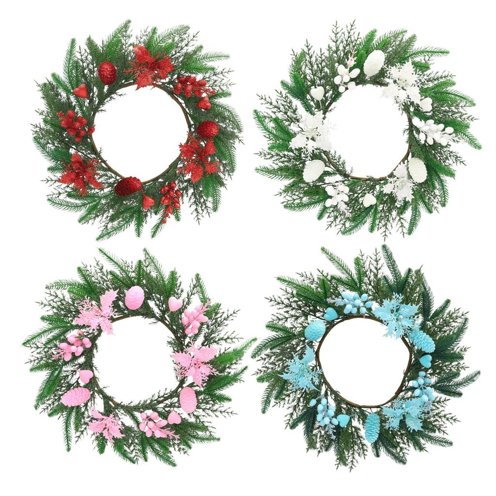 55cm Christmas Wreath with Artificial Leaves and Berries, Blue Multicolor for Front Door Holiday Decor