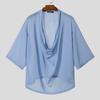 INCERUN Men's Sheer Cowl Neck T-Shirt Short Sleeve See-Through Casual Party Streetwear Loose Tops 