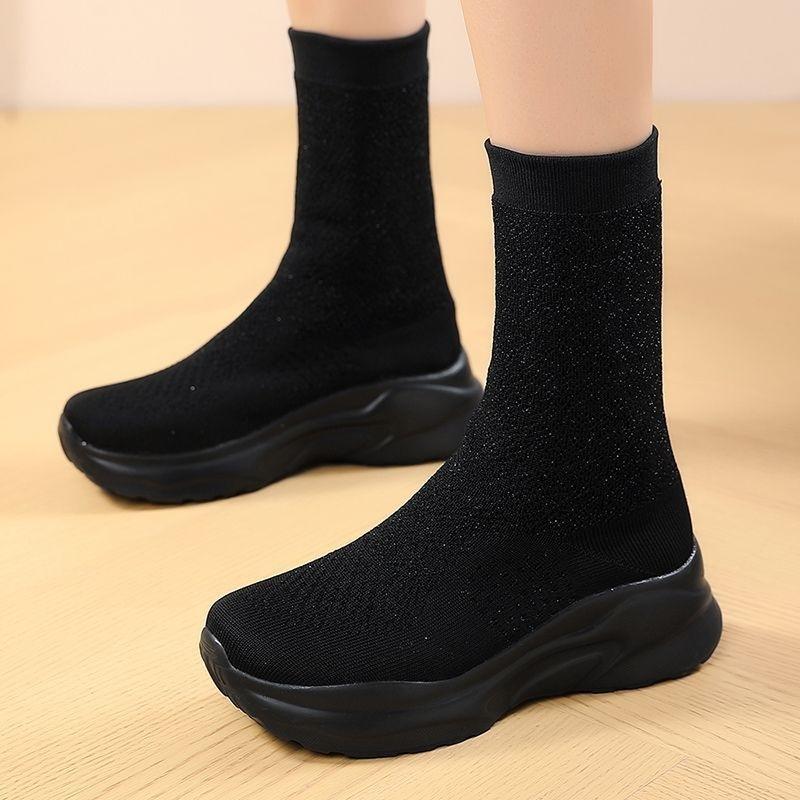 

Boots Women s Elastic Socks Boots Mesh Medium Boots Thick-soled Casual Short Boots Skinny Boots 2025 Autumn New 35