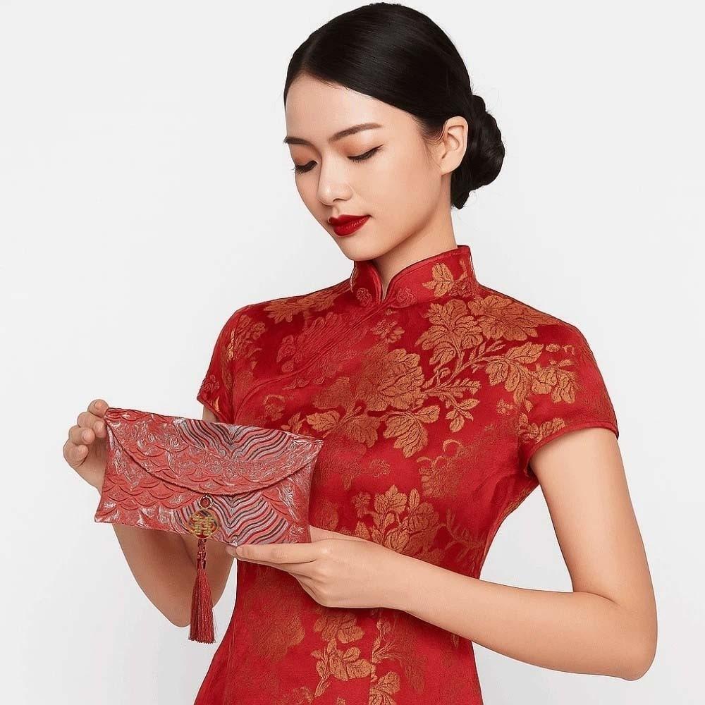 Traditional Spring Festival Red Envelope Embroidered Polyester Wedding Hongbao Thickened Tassel Lucky Money Packet