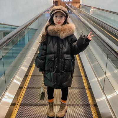 Vysoko kvalitný dievčenský páperový kabát Biely kačacie páperie Bunda s bavlnenou výplňou Stredne dlhý kórejský kabát pre deti